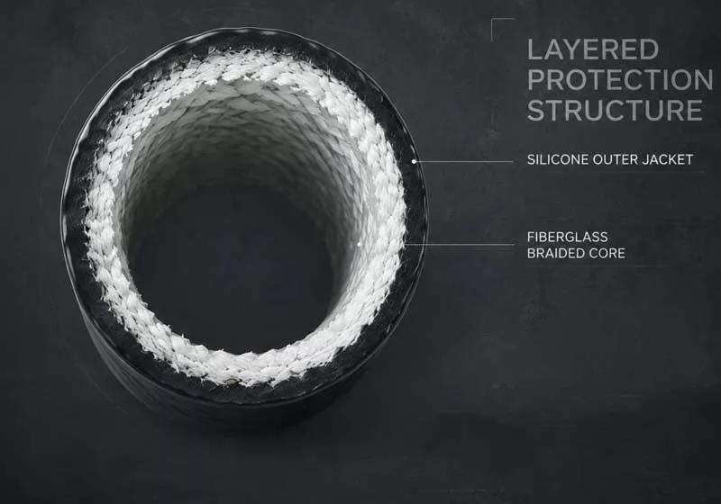 Close-up view of silicone-coated fire sleeve designed for high-temperature hose and cable protection