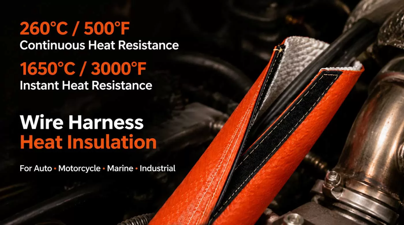 Hook & Loop Fire Sleeve Installed Around Wire Harnesses for Heat, Flame and Abrasion Protection